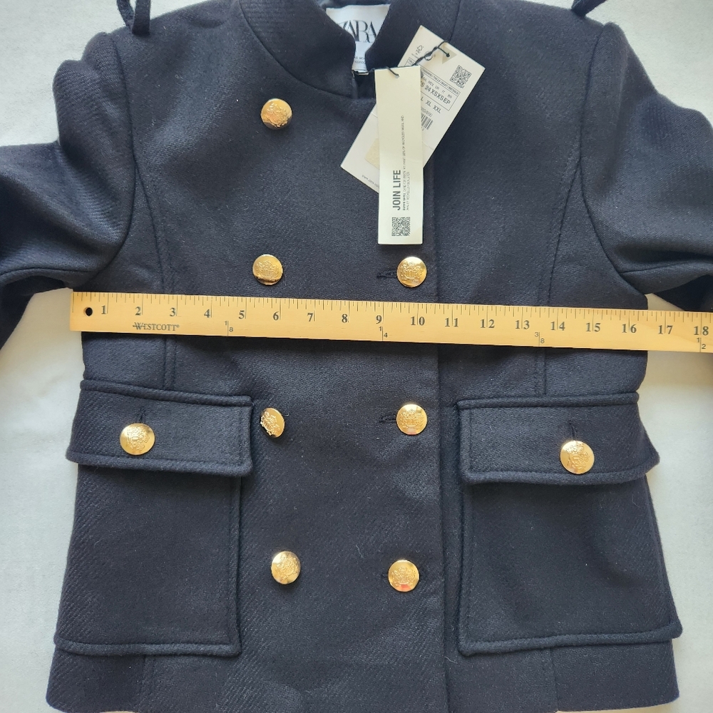 Zara Black Wool Military Jacket Gold Buttons Fall Winter Old Money Glam Preppy - Picture 13 of 13